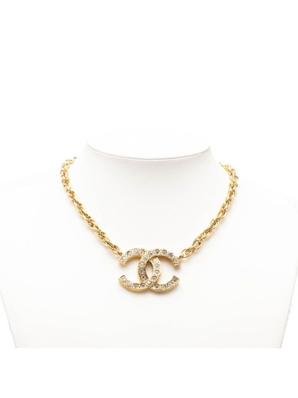 Chanel Vintage CC Logo Necklace Gold Plated Line Stone 1 - Picture 6 of 6